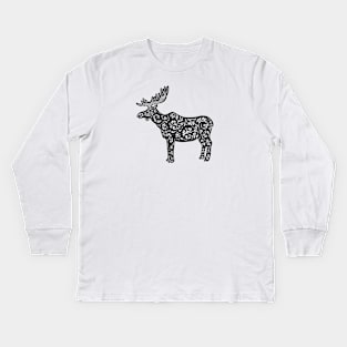 Moose Ink Art - detailed animal design - on white Kids Long Sleeve T-Shirt